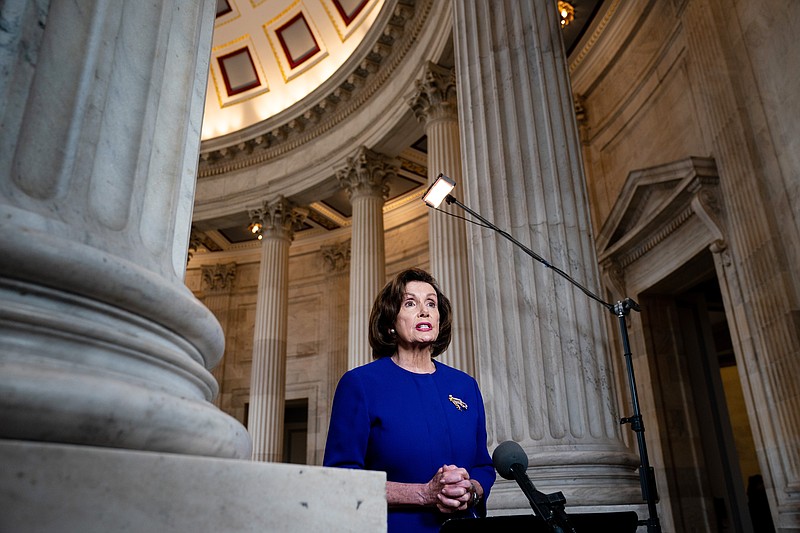 Erin Schaff, The New York Times/House Speaker Rep. Nancy Pelosi is interviewed on Capitol Hill in Washington, Wednesday. She is creating a select committee with subpoena powers to watchdog the Trump administration' s management of the $2 trillion COVID-19 rescue package.