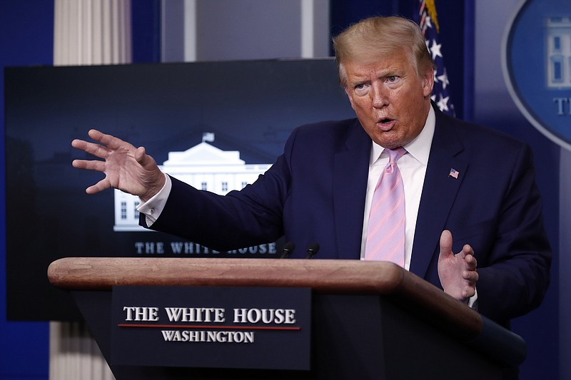Photo by Alex Brandon of The Associated Press / President Donald Trump speaks about the coronavirus in the James Brady Press Briefing Room of the White House on Wednesday, April 1, 2020, in Washington.