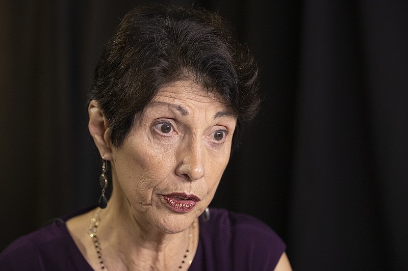 FILE - In this June 19, 2019, file photo, Diane Foley, mother of journalist James Foley, who was killed by the Islamic State terrorist group in a graphic video released online, speaks to the Associated Press during an interview in Washington. Family members of Americans who are imprisoned abroad or held hostage by militant groups say in a new report that the U.S. government must do better in communicating with them. The report from the James W. Foley Legacy Foundation is based on interviews with 25 former hostages and detainees as well as their relatives and advocates. (AP Photo/Manuel Balce Ceneta, File)


