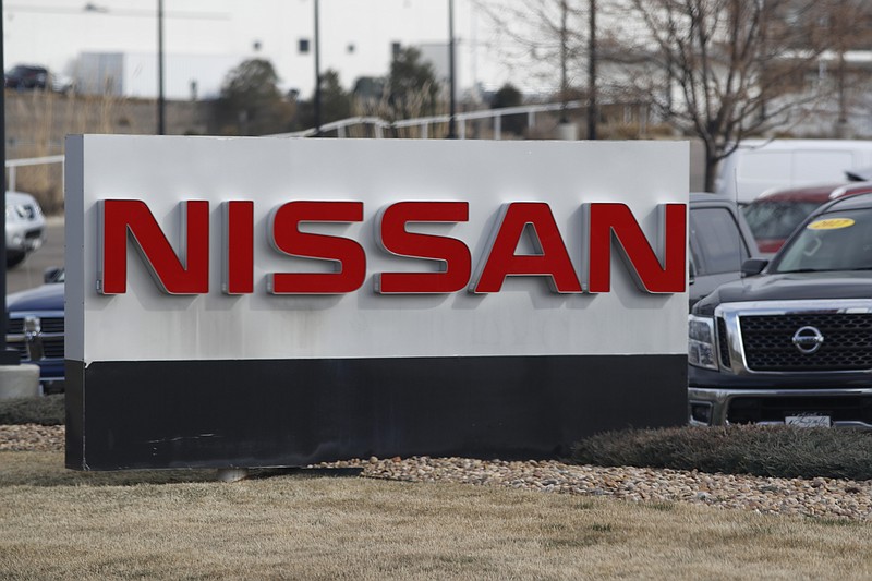 FILE - In this March 15, 2020, photograph, the company logo stands outside a Nissan dealership in Highlands Ranch, Colo. (AP Photo/David Zalubowski, File)


