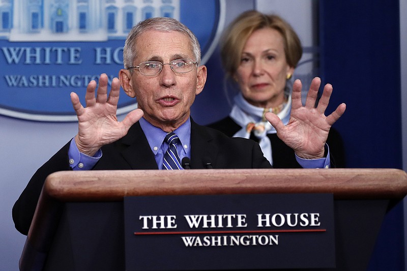 The Associated Press / Dr. Anthony Fauci, director of the National Institute of Allergy and Infectious Diseases, left, speaks about the coronavirus in the James Brady Briefing Room at the White House as Dr. Deborah Birx, White House coronavirus response coordinator, listens.
