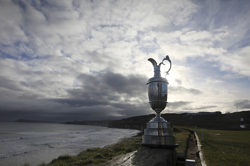 AP photo by Peter Morrison / The Claret Jug, awarded annually to the winner of the British Open, is displayed on April 2, 2019, at Royal Portrush Golf Club's Dunluce Course in Northern Ireland.