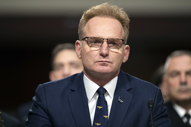 FILE - In this Dec. 3, 2019, file photo, acting Navy Secretary Thomas Modly testifies during a hearing of the Senate Armed Services Committee about about ongoing reports of substandard housing conditions in Washington, on Capitol Hill. Modly says the captain of the COVID-stricken aircraft carrier who was fired last week had betrayed his service and may have been "too naive or too stupid" to be commanding officer of the ship. Officials are confirming that Modly made the comments Sunday, April 5, 2020, to the ship's crew in Guam. (AP Photo/Alex Brandon, File)


