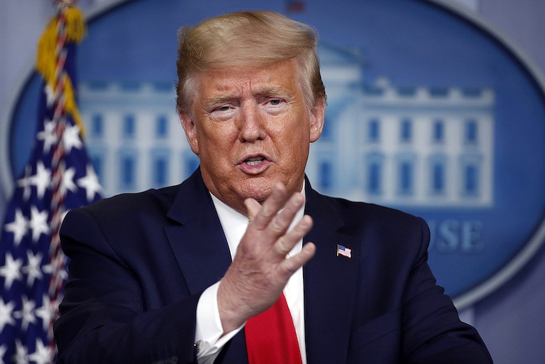 President Donald Trump speaks about the coronavirus in the James Brady Press Briefing Room of the White House, Wednesday, April 8, 2020, in Washington. (AP Photo/Alex Brandon)