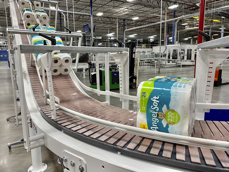 This undated photo provided by Georgia-Pacific shows the production line at the Georgia-Pacific plant in Atlanta. NCSolutions, a data and consulting firm, said online and in-store U.S. toilet paper sales rose 51% between Feb. 24, 2020 and March 10, as buyers started getting uneasy about the growing number of coronavirus cases. (Georgia-Pacific via AP)