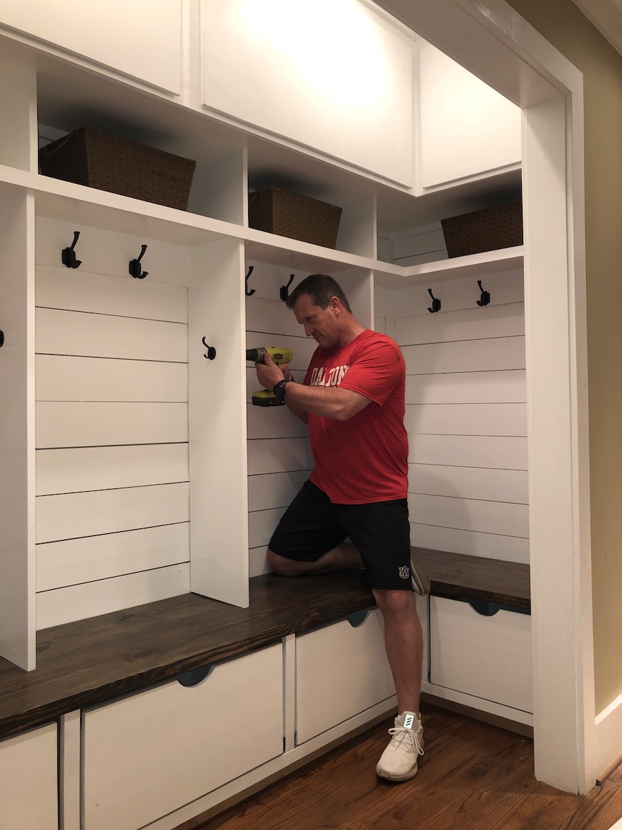 Dalton High School football coach Matt Land and his family turned an old closet into a functional mud room, complete with shelves and drawers. / Contributed photo by Matt Land