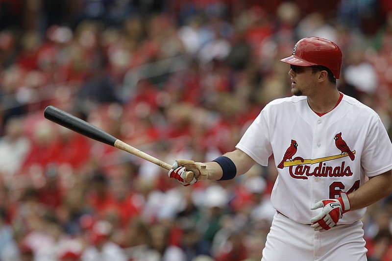 AP photo by Jeff Roberson / Mark Hamilton bats for the St. Louis Cardinals during a home game against the Colorado Rockies on Oct. 2, 2010.