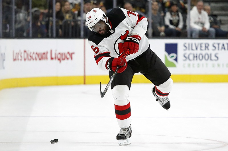 AP photo by John Locher / New Jersey Devils defenseman P.K. Subban plays against the host Vegas Golden Knights on March 3.