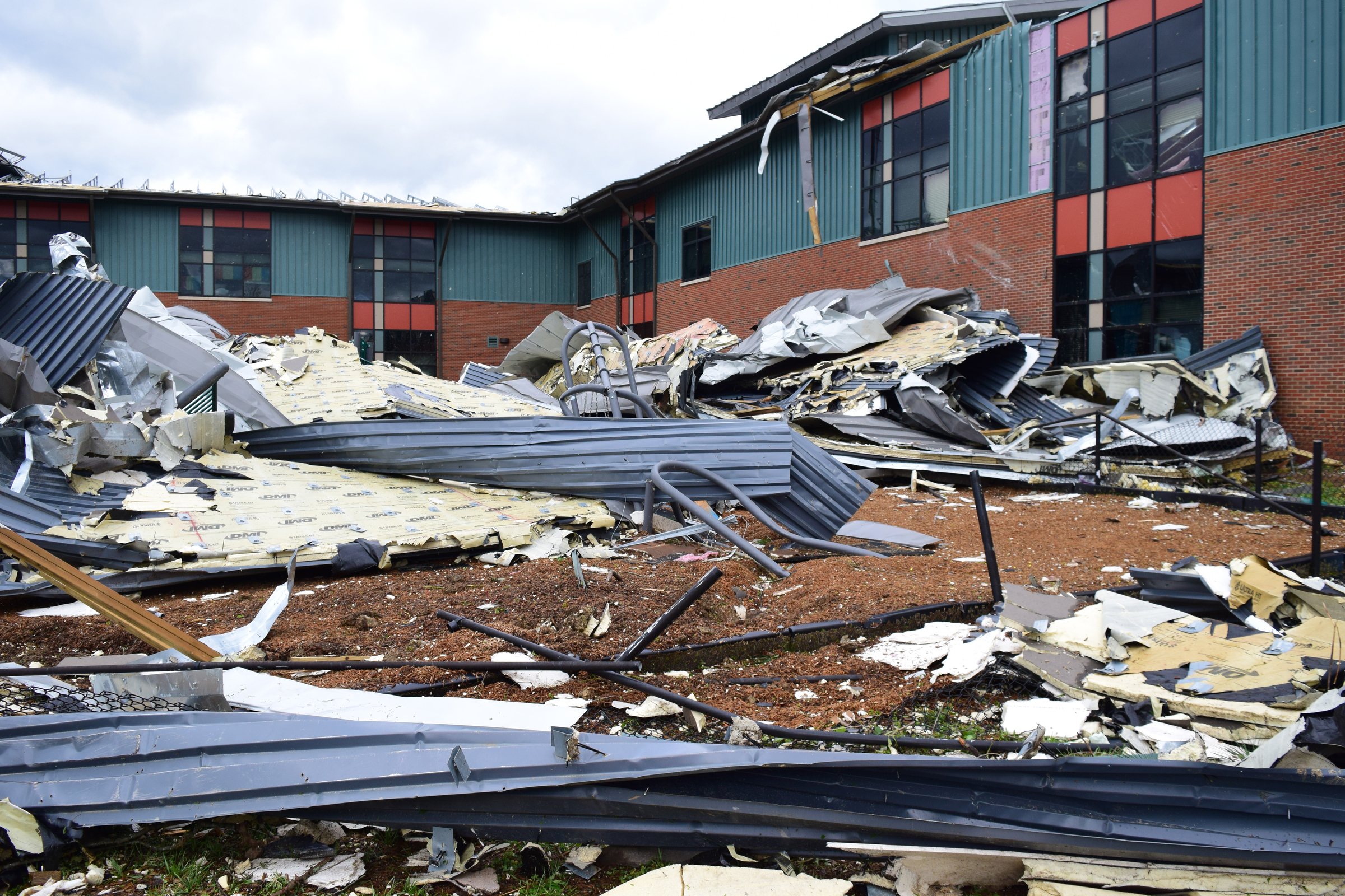 Staff Photo by Robin Rudd / East Braienrd Elementary School sustained heaving damage. The Chattanooga Area was hit by severe storms on the night of April 12, 2020.