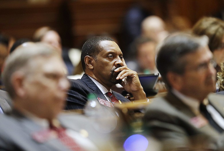 In this Jan. 11, 2017, file photo, Rep. Vernon Jones listens as Georgia Gov. Nathan Deal delivers the State of the State address on the House floor in Atlanta. Jones, a polarizing Democratic state lawmaker in Georgia, broke party ranks on Tuesday, April 14, 2020, to endorse President Donald Trump's reelection. Jones, who represents portions of metro Atlanta's DeKalb and Rockdale counties, told the Atlanta Journal-Constitution that he's supporting Trump because of the Republican president's handling of the economy and his criminal justice reform efforts. (AP Photo/David Goldman, File)