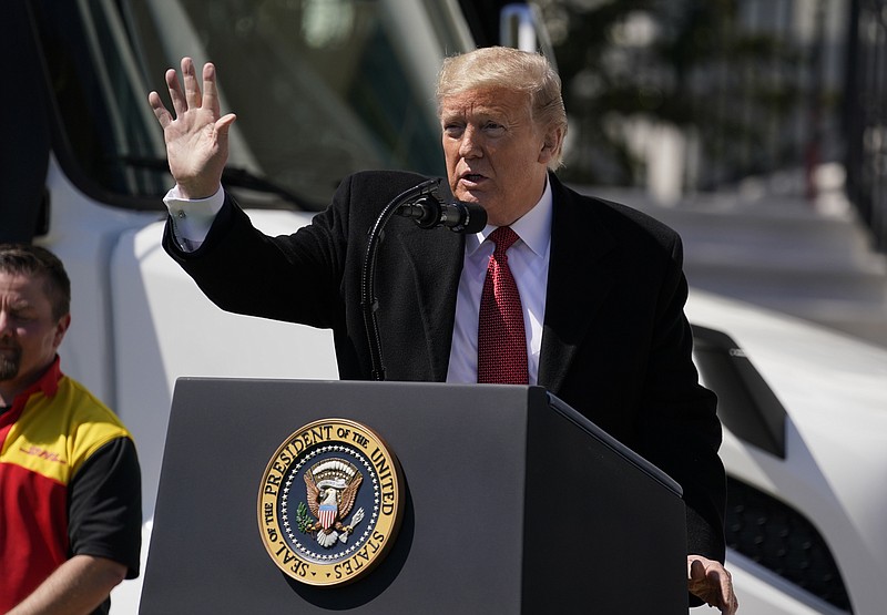 President Donald Trump waves during an event celebrating American truckers, at the White House, Thursday, April 16, 2020, in Washington. (AP Photo/Evan Vucci)



