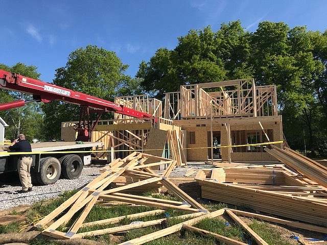 Two men sustained injuries after a crane malfunctioned while they were working at a construction site in the 1200 block of Baldwin Field Circle at the Baldwin Park subdivision in the Dallas Bay area on Friday, April 17, 2020. / Photo provided by Hamilton County Emergency Medical Services