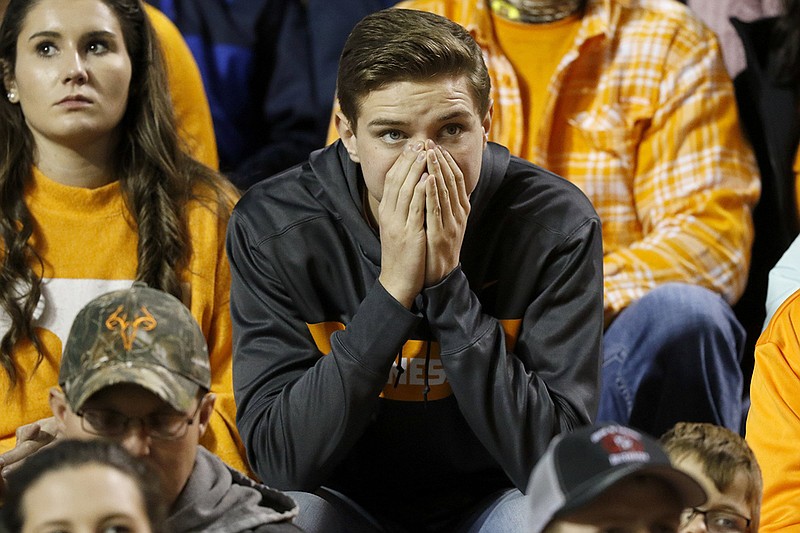 Staff photo by C.B. Schmelter / A Tennessee football fan looks on during the Vols' SEC matchup against Missouri on Nov. 17, 2018, at Neyland Stadium in Knoxville.