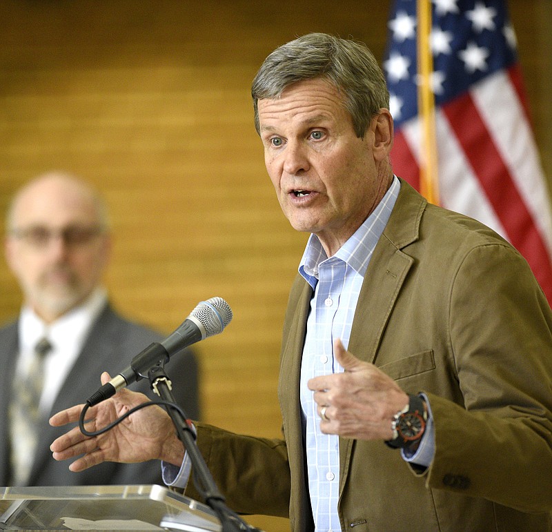 Staff Photo by Robin Rudd / Tennessee Gov. Bill Lee held a news briefing at the UTC University Center about the COVID-19 pandemic on April 3, 2020.