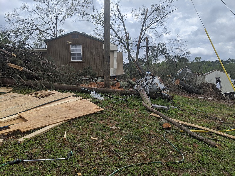 Staff Photo by Sarah Grace Taylor / Damage from the EF3 tornado, on Easter Sunday night, is still visible in the Auburn Hills mobile home park on April 23, 2020.  
