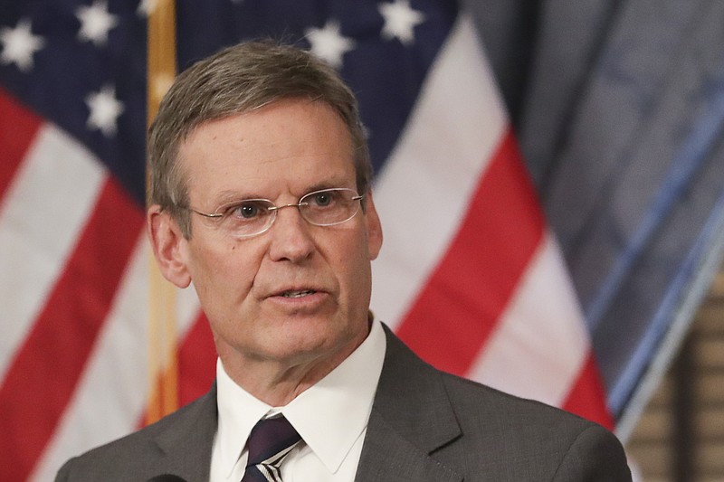 AP file photo / In this March 16, 2020, file photo, Tennessee Gov. Bill Lee answers questions concerning the state's response to the coronavirus during a news conference in Nashville