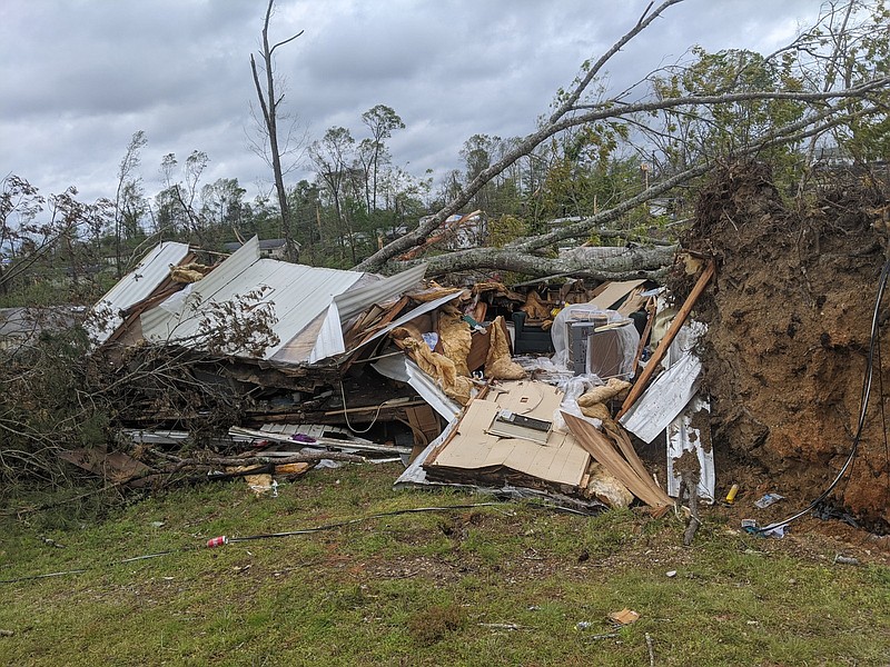 Staff Photo by Sarah Grace Taylor / Damage from the EF3 tornado, on Easter Sunday night, is still visible in the Auburn Hills mobile home park on April 23, 2020.