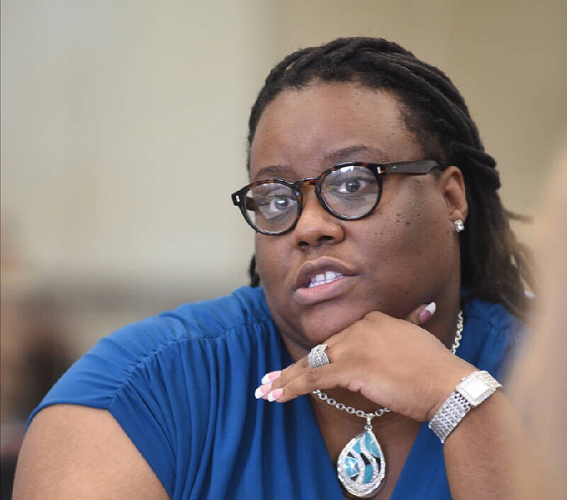 Deputy executive director Lakweshia Ewing of UnifiEd speak about public education during a meeting with the Chattanooga Times Free Press editorial board on Thursday, Aug. 6, 2015, in Chattanooga.