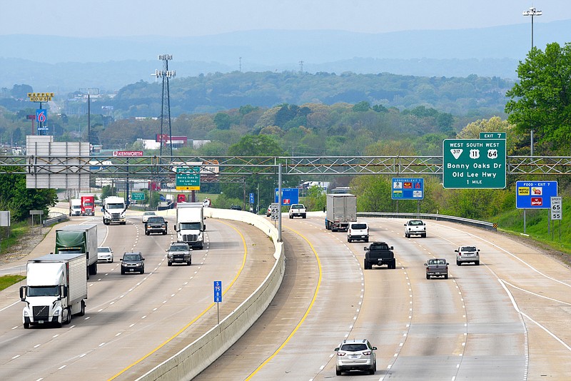Staff Photo by Robin Rudd / Traffic moves along on Interstate 75 just west of Volkswagen Drive on April 7, 2020.