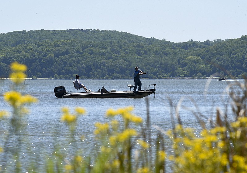 Staff photo by Tim Barber/ Boaters fish on Chickamauga Lake on May 1.