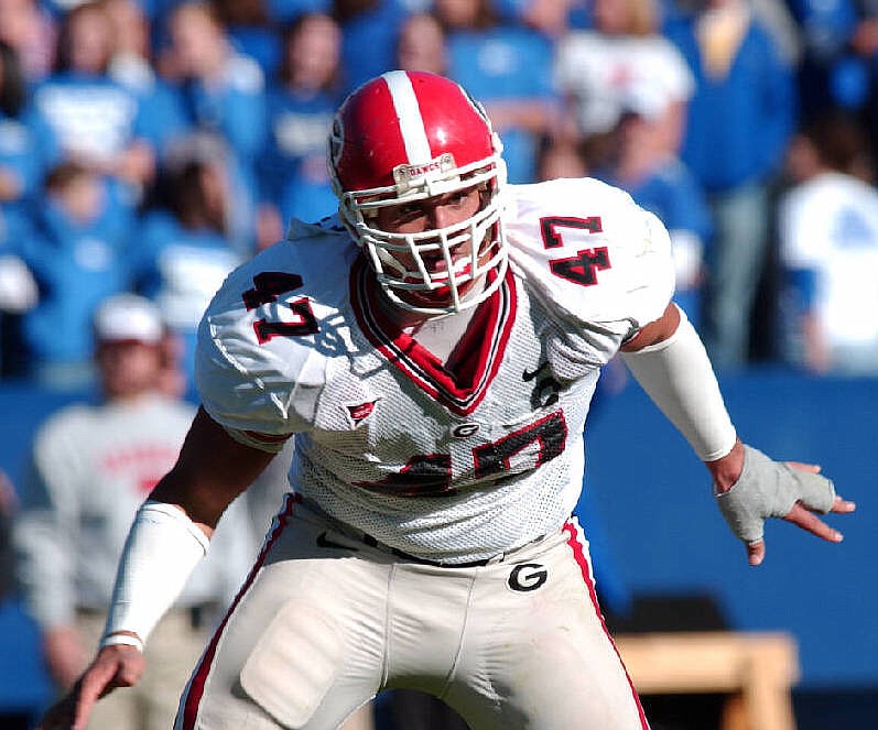 University of Georgia photo / David Pollack set Georgia's career sacks record at 36 while playing from 2001-04, and he became the program's only other-three time All-American besides Herschel Walker.