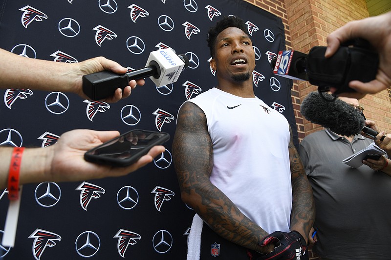 AP photo by John Amis /Atlanta Falcons safety Ricardo Allen talks to reporters after a minicamp practice on May 23, 2019, in Flowery Branch, Ga.