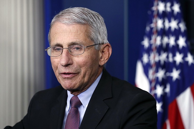 FILE - In this April 22, 2020, file photo, Dr. Anthony Fauci, director of the National Institute of Allergy and Infectious Diseases, speaks about the new coronavirus in the James Brady Press Briefing Room of the White House, in Washington. A Senate hearing on reopening workplaces and schools safely is turning into a teaching moment on the fickle nature of the coronavirus outbreak. Senior health officials, including Fauci, scheduled to testify in person before the Health, Education, Labor and Pensions committee on Tuesday, May 12 will instead appear via video link. (AP Photo/Alex Brandon, File)