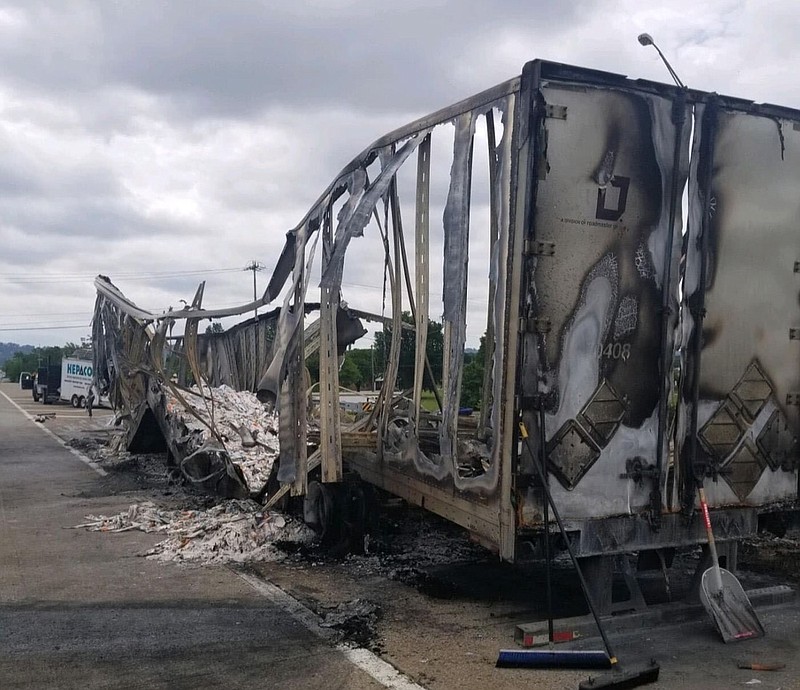 Remains of a tractor-trailer that caught fire on Interstate 24  / photo contributed by Chattanooga Police Department