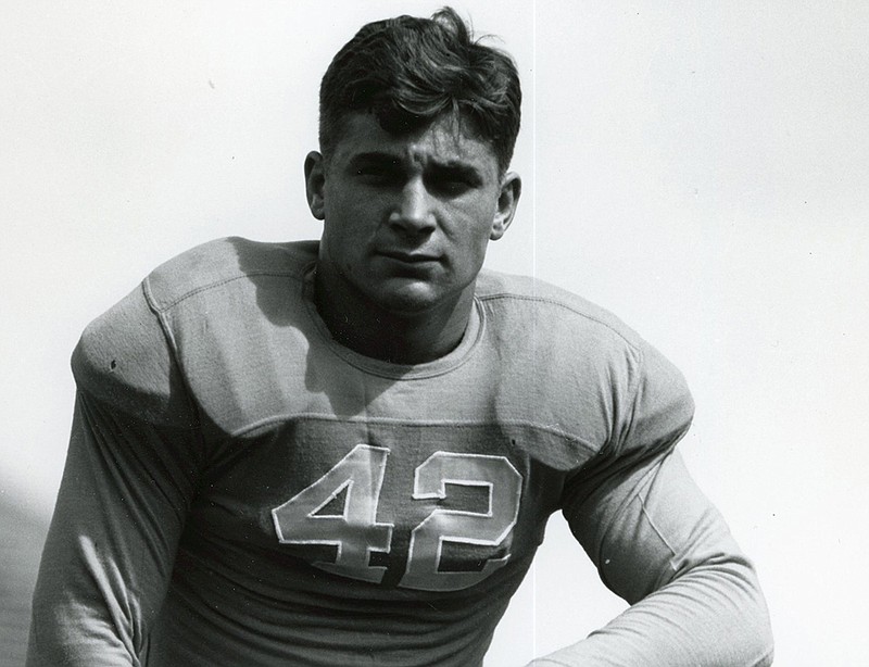 Tennessee Athletics photo / Bob Suffridge, the only three-time All-American in Tennessee football history, poses during a 1939 photo shoot on Shields-Watkins Field.