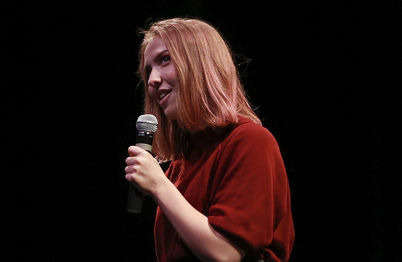 Staff photo by C.B. Schmelter / Maggie Wilkinson performs her spoken word piece "Love Is Just a Metaphor for Things That Shut" during the Rise & Shine Talent Showcase at Chattanooga High School Center for Creative Arts on Sunday, May 6, 2018 in Chattanooga, Tenn.