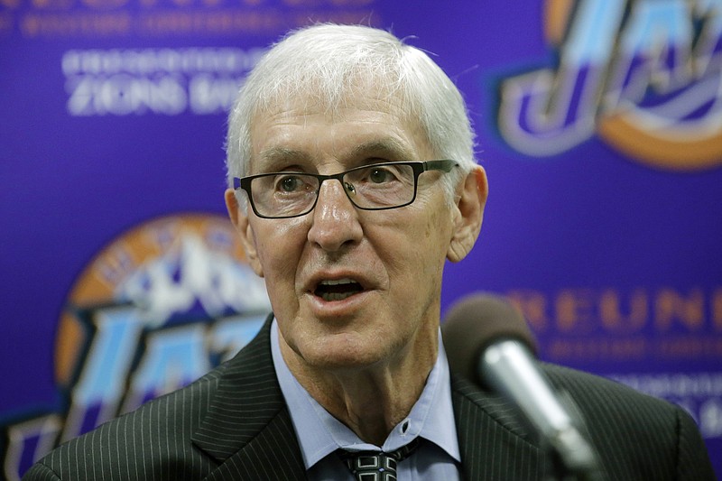 AP photo by Rick Bowmer / Former Utah Jazz coach Jerry Sloan speaks at a news conference on March 22, 2017, in Salt Lake City.