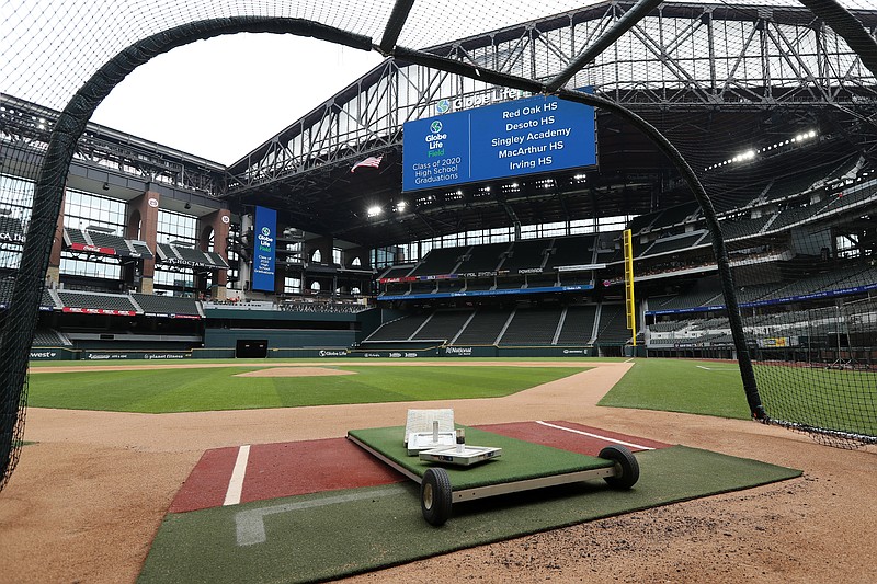 AP photo by Tony Gutierrez / Globe Life Field, the new home of the Texas Rangers, is viewed from home plate on May 20. The park that was supposed to make its debut on March 31 against the Los Angeles Angels has yet to host one game with the MLB season still delayed by the coronavirus pandemic and players and owners negotiating the terms of a return to competition.