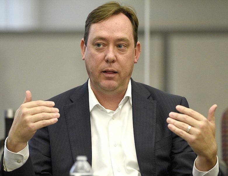 Staff Photo by Robin Rudd / Chamber of Commerce Vice President for Economic Development Charles Wood speaks during a visit to the Times Free Press on Oct. 30, 2019.