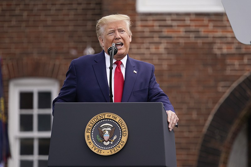 The Associated Press / President Donald Trump speaks during a Memorial Day ceremony at Fort McHenry National Monument and Historic Shrine last Monday in Baltimore.