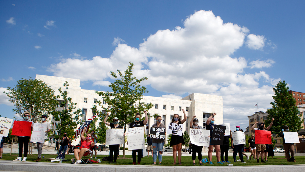 Staff photo by C.B. Schmelter / People protest the killing of George Floyd at Miller Park on Saturday, May 30, 2020 in Chattanooga, Tenn. Floyd, 46, died after being handcuffed and pinned for several minutes beneath Minneapolis police Officer Derek Chauvin's knee.
