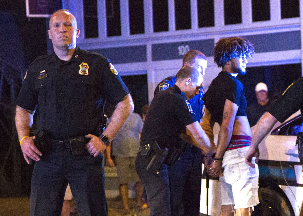 Staff photo by Troy Stolt / Chattanooga Police arrest arrest a man, Saturday night, protesting the murder of George Floyd by Minneapolis police officers.