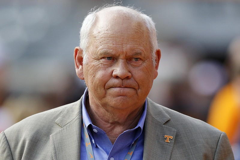 Tennessee athletic director Phillip Fulmer is seen on the sidelines before kickoff of the Orange and White spring football game at Neyland Stadium on Saturday, April 13, 2019 in Knoxville, Tenn.