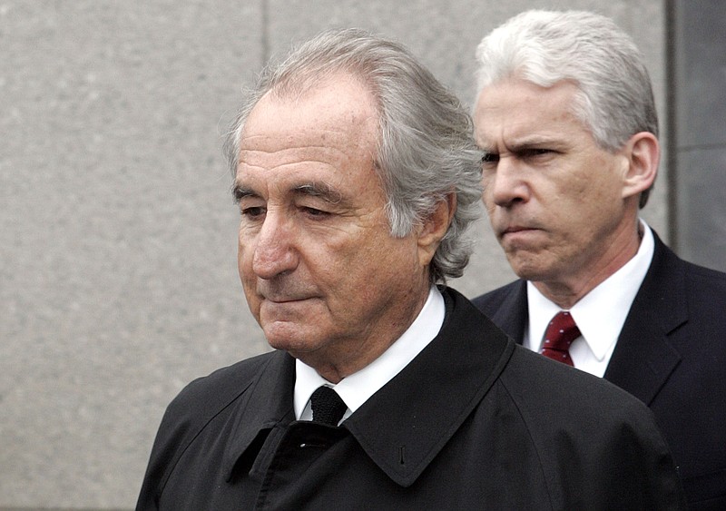 FILE - In this Tuesday, March 10, 2009, file photo, former financier Bernie Madoff exits federal court in Manhattan, in New York. Madoff asked a federal judge Wednesday, Feb. 5, 2020, to grant him a "compassionate release" from his 150-year prison sentence, saying he has terminal kidney failure and less than 18 months to live. (AP Photo/David Karp, File)


