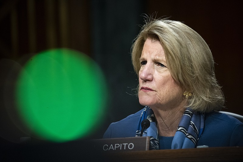 FILE - In this May 20, 2020 file photo Sen. Shelley Moore Capito, R-W.Va., speaks during a Senate Environment and Public Works Committee oversight hearing on Capitol Hill in Washington. Capito is seeking her second six-year term in the Senate and faces two challengers in the Republican primary next Tuesday, June 9, 2020. (Al Drago/Pool via AP)


