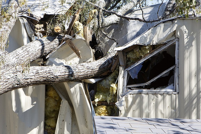 Staff photo by C.B. Schmelter / A damaged mobile home in the Auburn Hills Mobile Home Park is seen on Thursday, April 16, 2020, in Ooltewah, Tenn. Auburn Hills Mobile Home Park was hit hard Easter Sunday when an EF3 tornado and storms tore through the region.