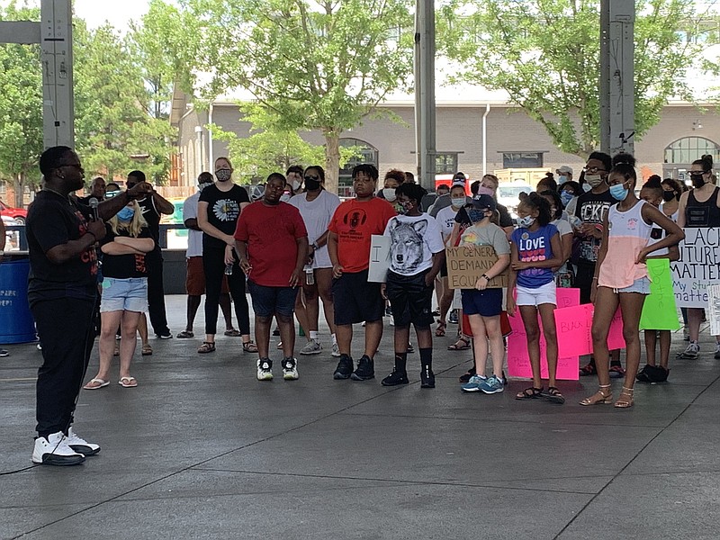 A youth protest in the First Horizon Pavilion in Chattanooga on Saturday, June 5. Photo by staff writer Meghan Mangrum