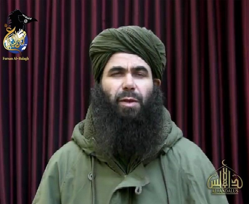 In this photo taken from video is Abdelmalek Droukdel. The French military and allied forces in Mali killed the longtime leader of al-Qaida's North African arm, who commanded jihadists in his native Algeria and then spread their movement across Africa's Sahel region, France's defense minister said Friday, June 5, 2020. Abdelmalek Droukdel, known as the emir of al-Qaida in the Islamic Maghreb, was killed in an operation Wednesday, June 3, in northern Mali along with several people in his entourage, Defense Minister Florence Parly tweeted. (Militant video via AP)


