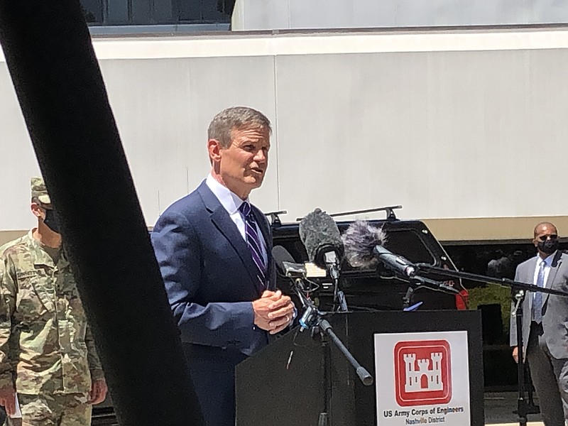 Staff photo by Andy Sher / Tennessee Gov. Bill Lee speaks Friday, June 5, 2020, as officials unveil a new COVID-19 emergency hospital ward in Nashville.