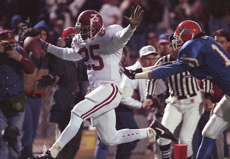 Alabama photo by Kent Gidley / Alabama running back Derrick Lassic scores the second of his two touchdowns during the 28-21 win over Florida at the inaugural Southeastern Conference title game in 1992 at Birmingham's Legion Field.