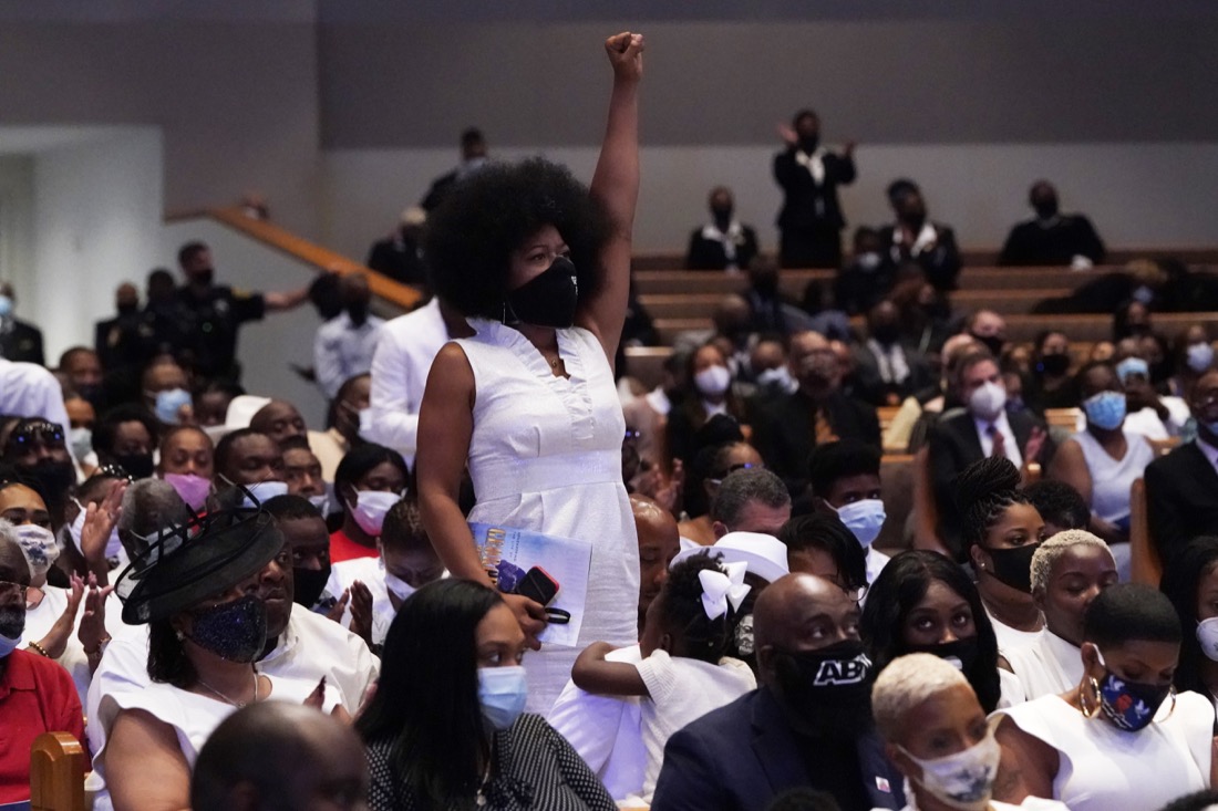 Family and guests attend the funeral service for George Floyd at The Fountain of Praise church Tuesday, June 9, 2020, in Houston. (AP Photo/David J. Phillip, Pool)