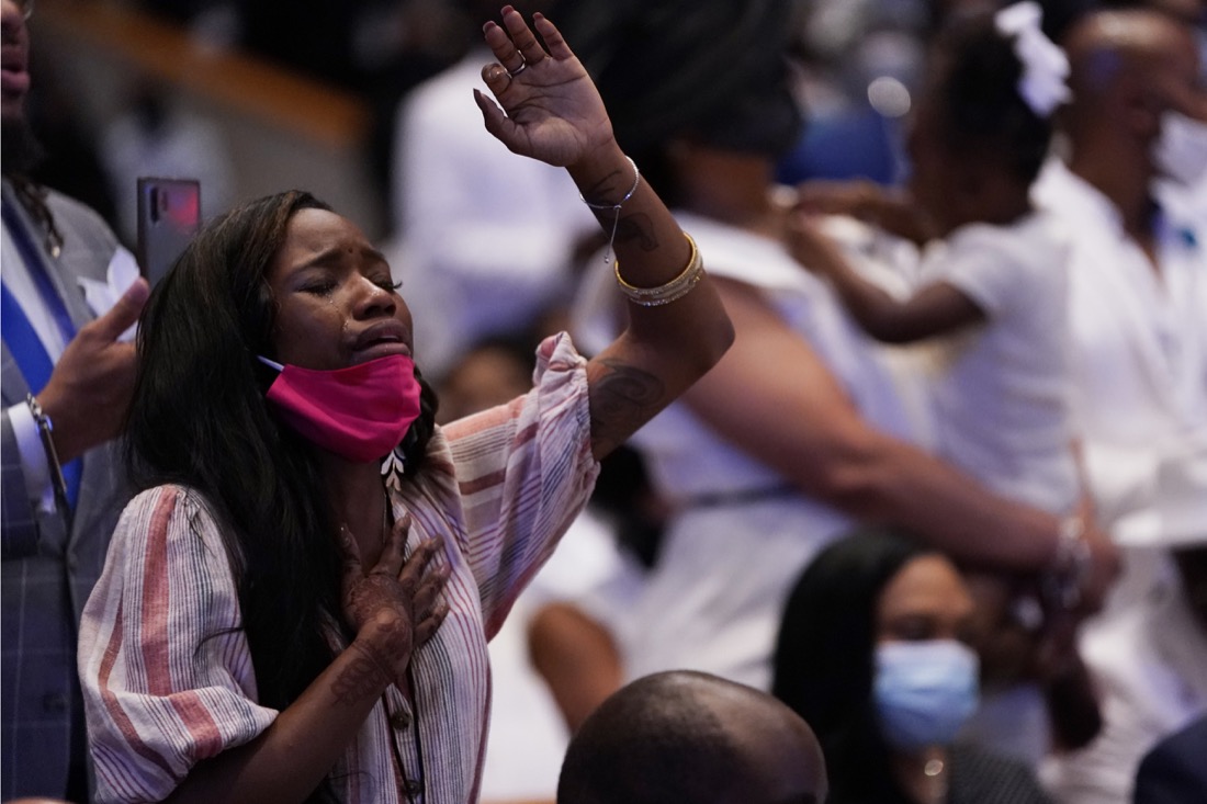 Family and guests attend the funeral service for George Floyd at The Fountain of Praise church Tuesday, June 9, 2020, in Houston. (AP Photo/David J. Phillip, Pool)