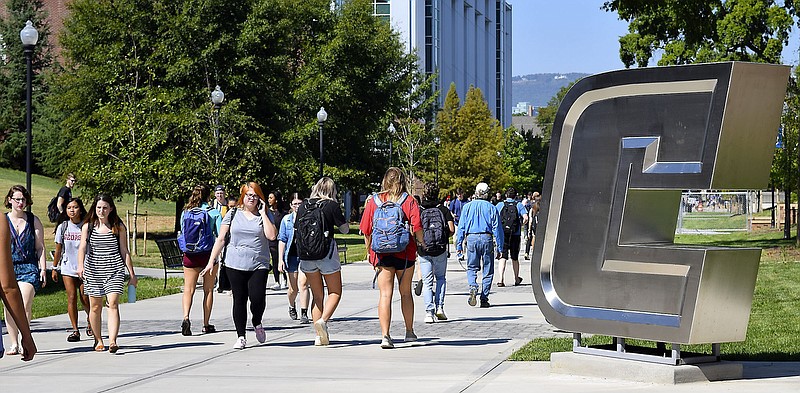 Staff Photo by Robin Rudd/  UTC students walk between classes on October 3, 2019.  
