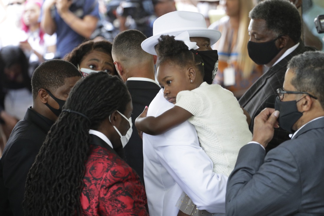 Family and guests arrive for George Floyd's funeral at The Fountain of Praise church in Houston, Tuesday, June 9, 2020, in Houston.(AP Photo/Eric Gay)