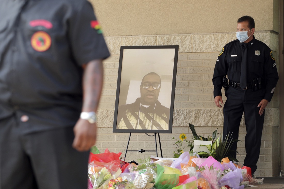 Houston police stand watch at George Floyd's funeral Tuesday, June 9, 2020, in Houston at The Fountain of Praise church.(AP Photo/Eric Gay)