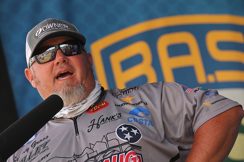 B.A.S.S. photo by Seigo Saito / Buddy Gross from Chickamauga, Ga., speaks after the fourth and final day of the Bassmaster Elite tournament Saturday on Lake Eufaula in Alabama. Gross, a tour rookie, totaled 84 pounds, 8 ounces with the 20 fish he caught the event, not quite a pound more than second-place Scott Canterbury of Odenville, Ala., the series' reigning angler of the year.